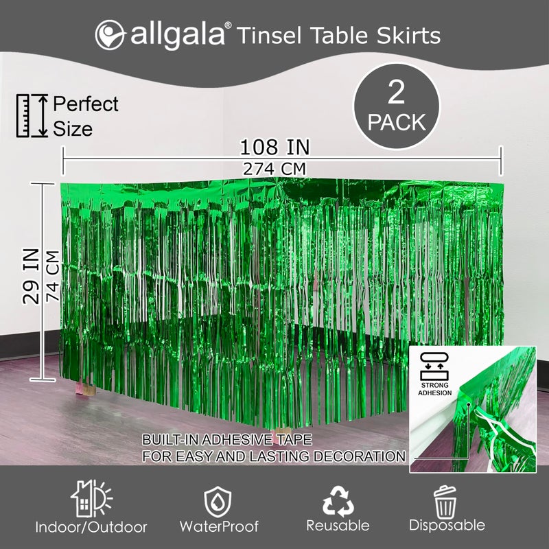 allgala Allgala Green Tinsel Table Skirt 2-Pack 29x108 Inch Metallic Foil Fringe Table Skirts for Party Event  Parade Float  Party Decoraton  - Image 3