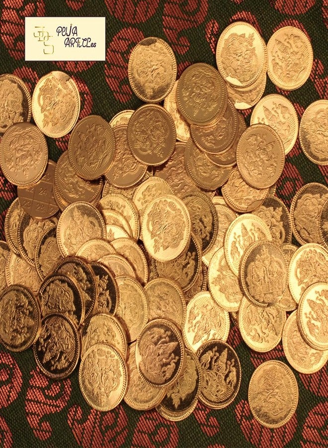 JDS Puja Articles 108 Gold-Plated Brass Lakshmi Kubera Pooja Coins – Small Size Coins for Diwali, Lakshmi Kubera Pooja & Spiritual Gifting. - Image 1