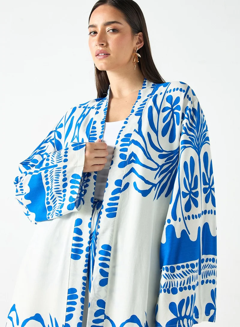 سنوار All-Over Print Longline Kimono and Wide Leg Pants Co ord