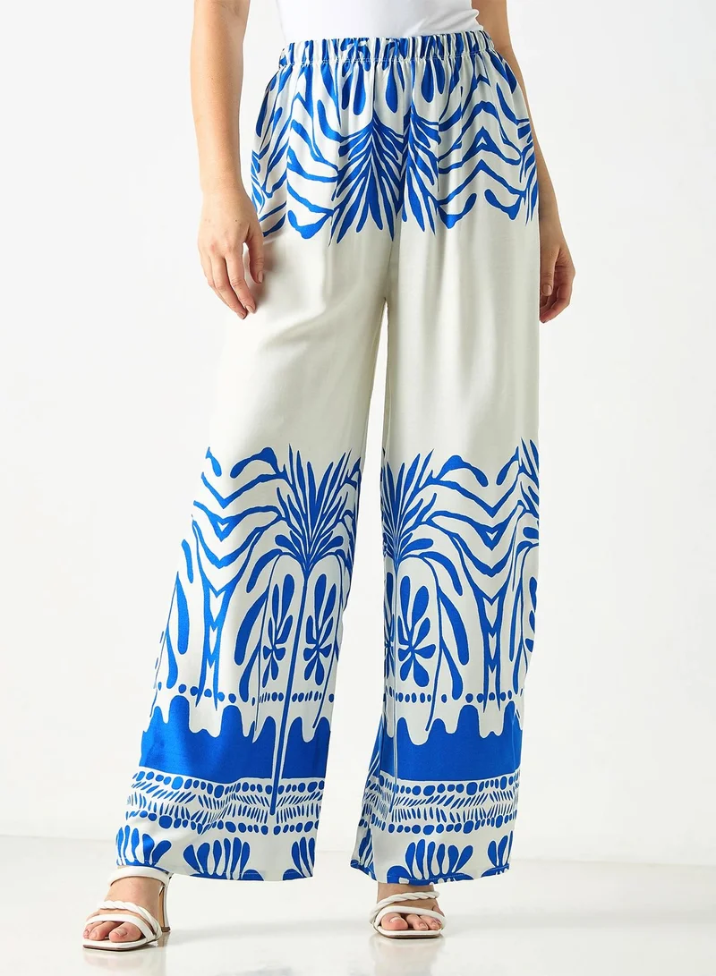 سنوار All-Over Print Longline Kimono and Wide Leg Pants Co ord