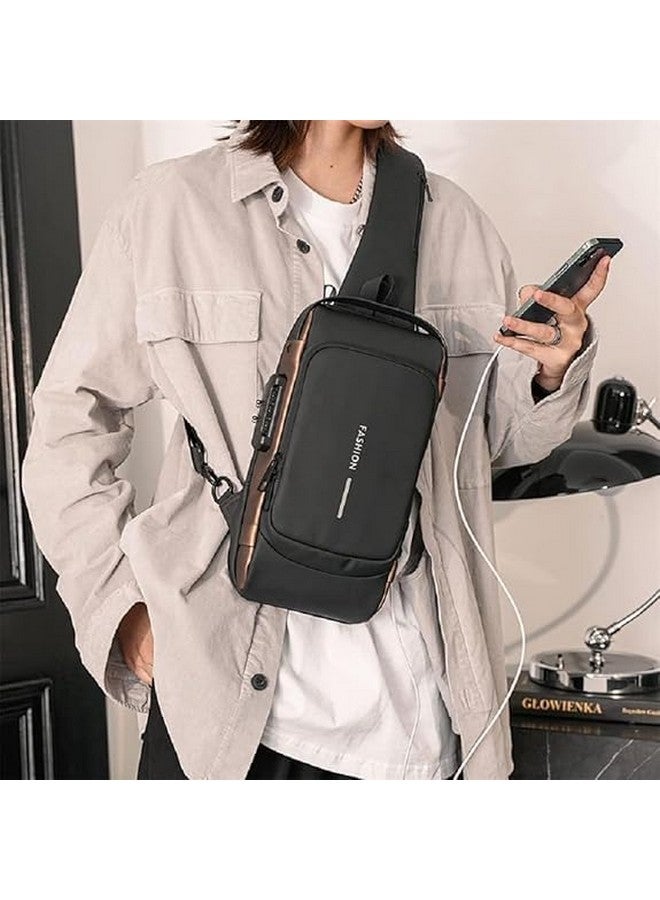 DJIVAN Anti-Theft Sling Bag with USB Port, Crossbody Shoulder Backpack, Grey and Brown - Image 5