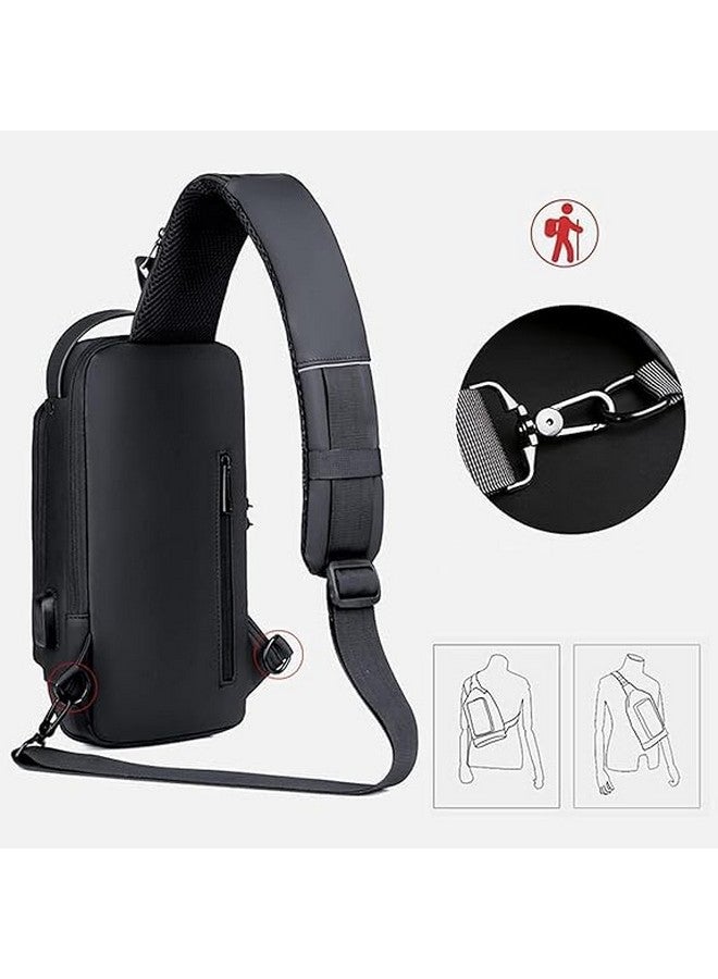 DJIVAN Anti-Theft Sling Bag with USB Port, Crossbody Shoulder Backpack, Grey and Brown - Image 3