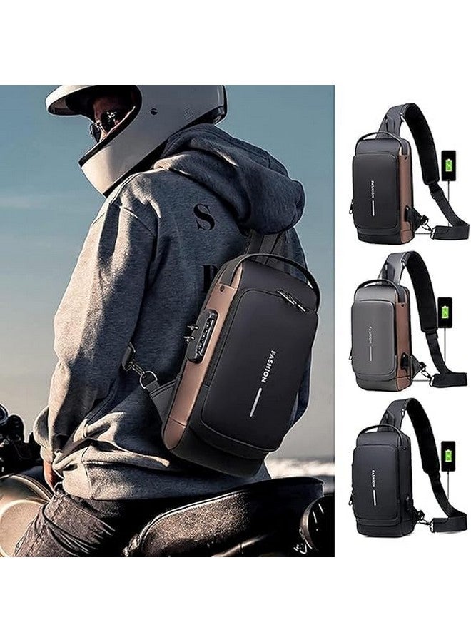 DJIVAN Anti-Theft Sling Bag with USB Port, Crossbody Shoulder Backpack, Grey and Brown - Image 4