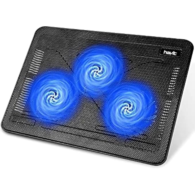 rayihni COOLING PAD 12"-17" LAPTOP COOLER WITH 3 ULTRA QUIET FANS, ERGONOMIC COMFORT NOTEBOOK COOLER WITH 2 USB PORTS, LIGHT-WEIGHT GAMING LAPTOP COOLER STAND - Image 1