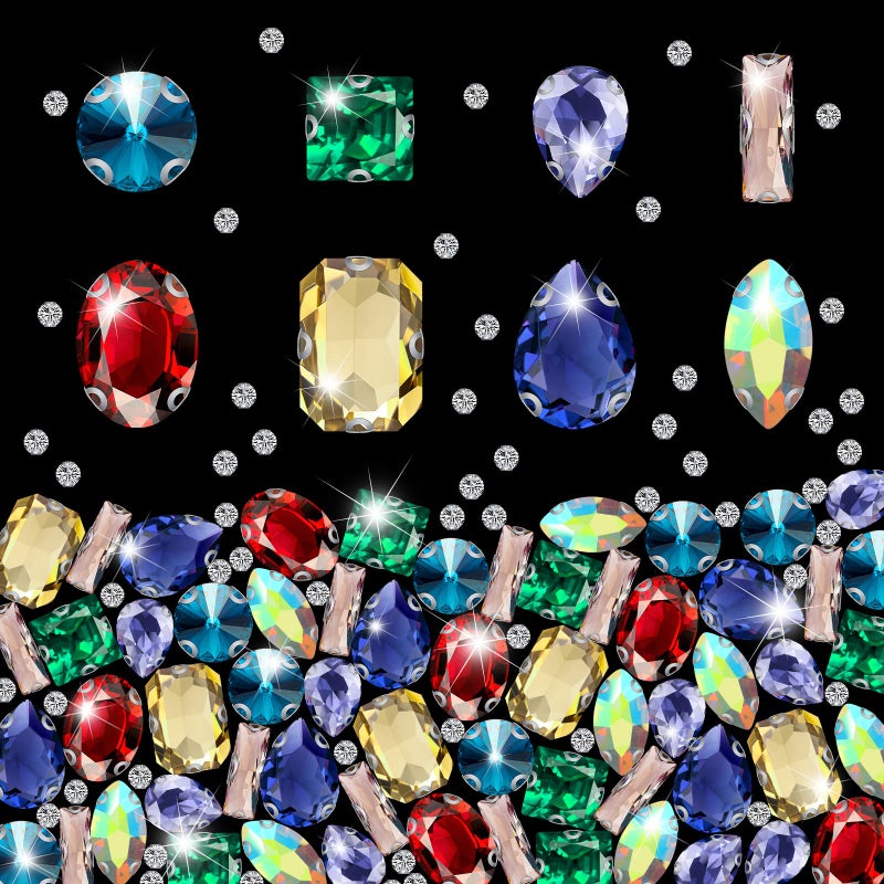 240 Pieces Large Sew on Rhinestones Clear Sew on Glass Crystal Gems Diamond Stone Metal Back Prong Setting Crafts Mix Shapes Claw Rhinestones for Jewelry Clothes Shoes Costume Assorted Color