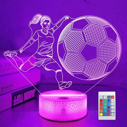 OkiyiD Soccer Gifts for Girls Bedroom DecorLight Up Soccer 3D Illusion Lamp Night Light with 16 Colors RemoteFootball Accessories Birthday Xmas Gifts for Best Friends Sister Daughter Sports Fan Lover - Image 1
