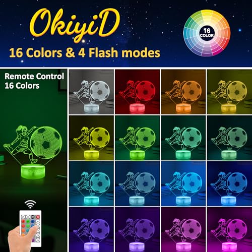 OkiyiD Soccer Gifts for Girls Bedroom DecorLight Up Soccer 3D Illusion Lamp Night Light with 16 Colors RemoteFootball Accessories Birthday Xmas Gifts for Best Friends Sister Daughter Sports Fan Lover - Image 3