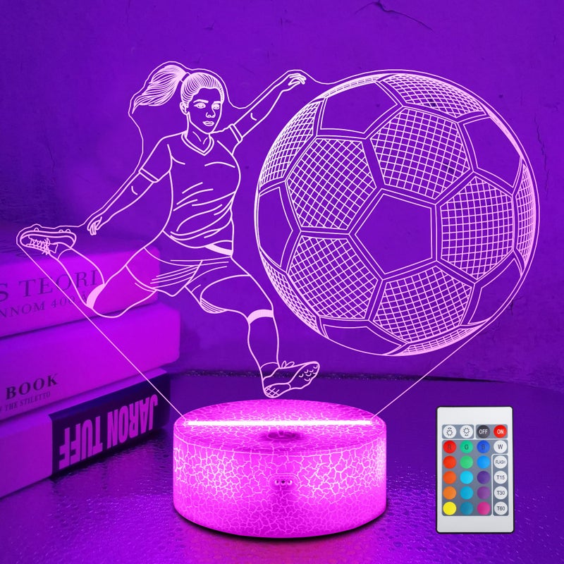 OkiyiD Soccer Gifts for Girls Bedroom DecorLight Up Soccer 3D Illusion Lamp Night Light with 16 Colors RemoteFootball Accessories Birthday Xmas Gifts for Best Friends Sister Daughter Sports Fan Lover - Image 2
