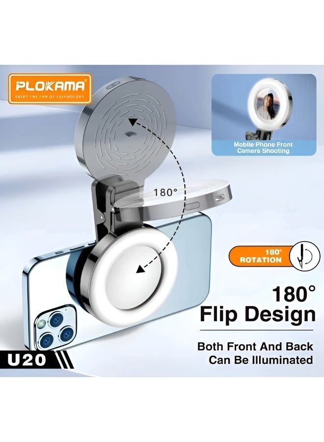 التخطيط ليد فيل لايت PLOKAMA U20 صغير الحجم بإضاءة ثلاثية الألوان قابلة للتعديل 6 مستويات ودوران 180° وبطارية 200mAh - Image 2