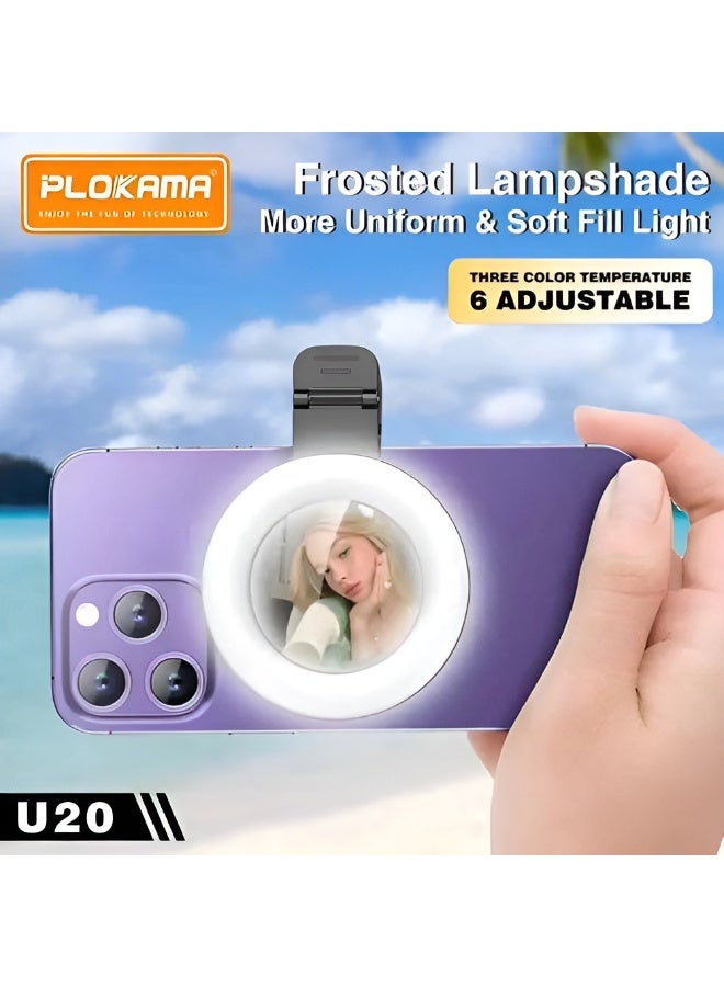 التخطيط ليد فيل لايت PLOKAMA U20 صغير الحجم بإضاءة ثلاثية الألوان قابلة للتعديل 6 مستويات ودوران 180° وبطارية 200mAh - Image 5