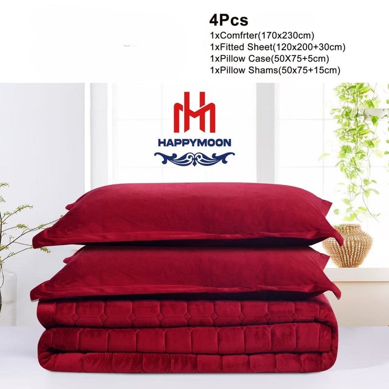 HAPPYMOON طقم لحاف مخملي - 4 قطع ، يناسب 170 × سرير مفرد 230 سم | ناعم ودافئ ومريح - Image 2