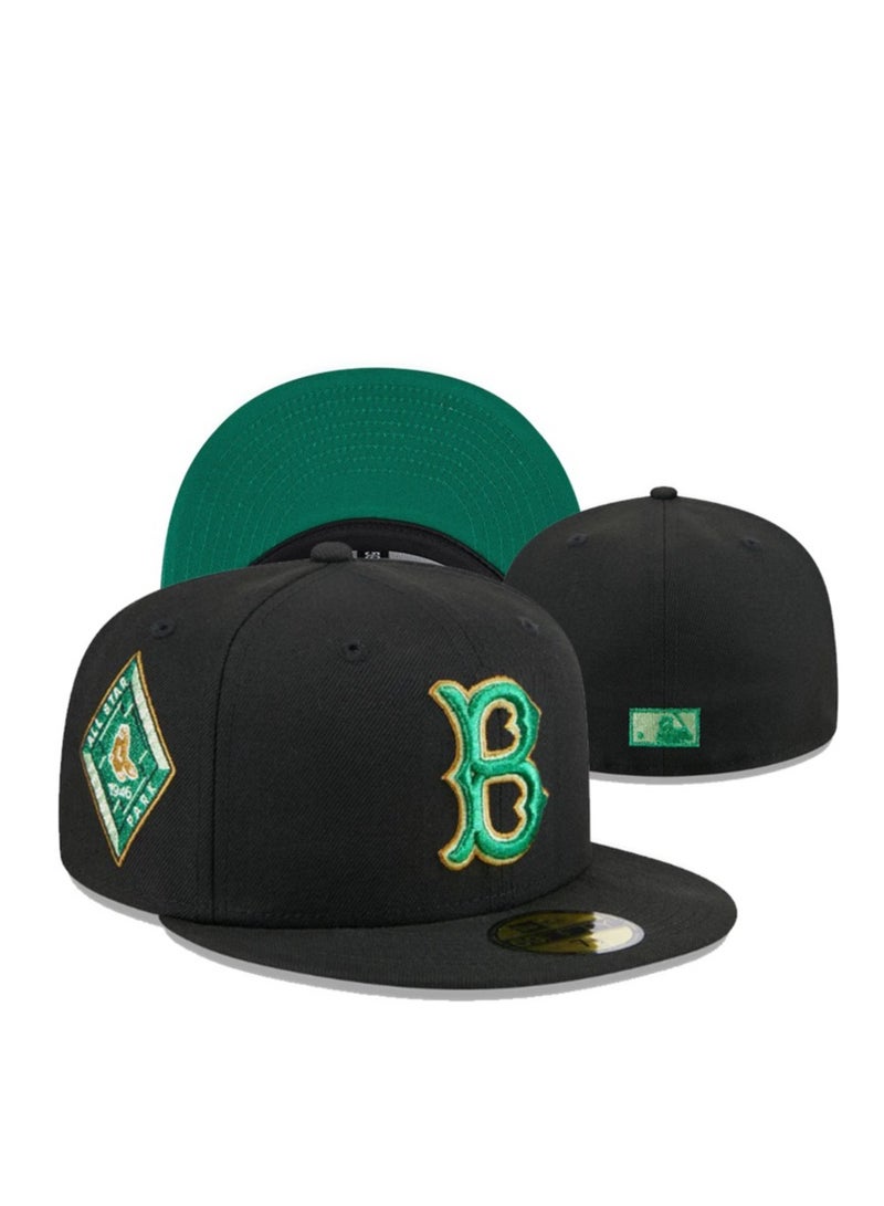 NEW ERA Boston Red Sox Baseball Cap, Green Logo Embroidery, Retro Trendy Style - 63.5cm 