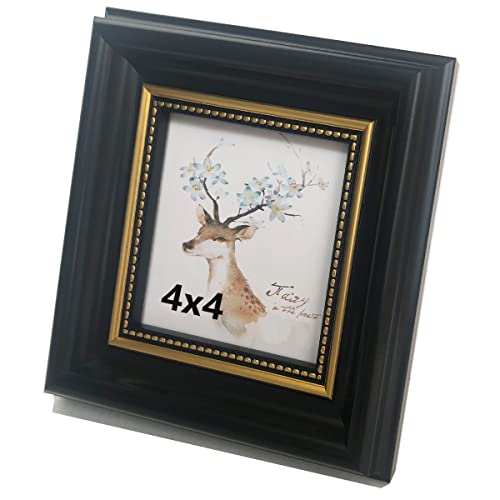 FRAMEWOLD Square Picture Frame 4x4 Black Photo Frame Square Frames Desktop Display Mount on the wallFront Opening 35 x 35 inchPlastic Panel not Glass Plastic Packaging not Carton