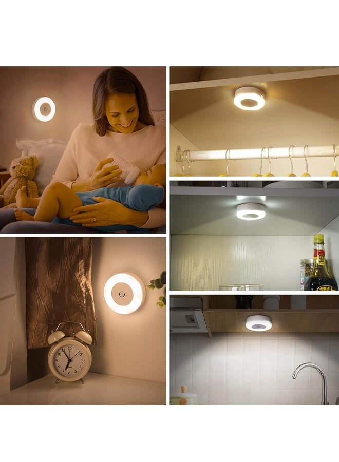 Bliszaar Night Touch Light Bright LED Push Lamp, 3 Colors Dimmable Rechargeable Puck Tap Nightlight Battery Operated, Wireless Stick on Lighting for Wall, Closet, Kitchen, Under Cabinet, Counter, 2 Pack - Image 4