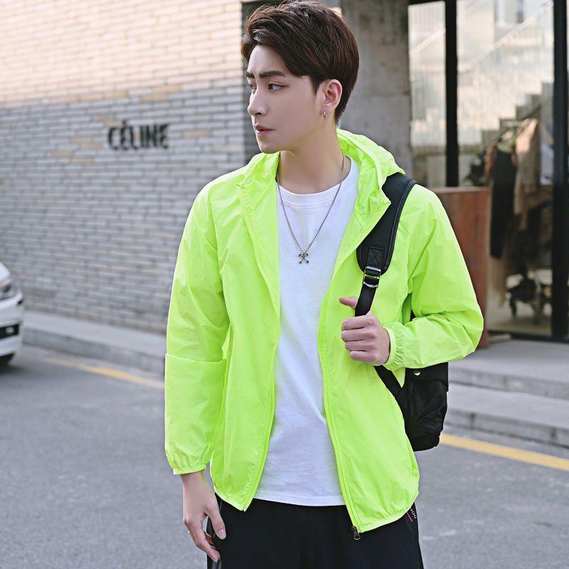 Generic New Sunscreen Clothing Womens Short Long-sleeved Spring and Summer Couples Sunscreen Clothing Coat Western Style All-match Sunscreen Shirt for Men Fluorescent green (pocket plus zipper)