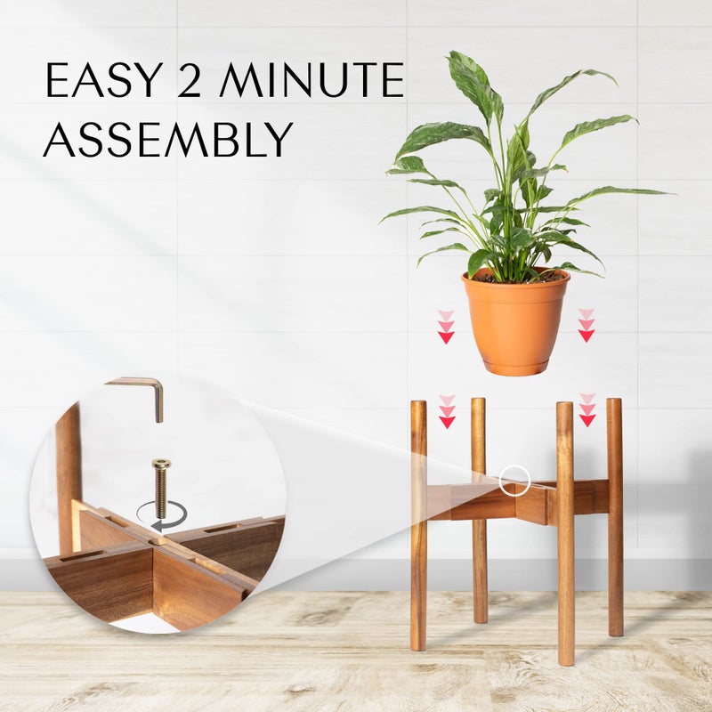 RAINBLELAND Acacia Hardwood Adjustable Plant Stand Indoor, Planter Stand Pot, Mid Century Modern Planter Holder for Indoor Plants, Outdoor Pedestal fits 8 9 10 11 12 Inches Pots, Wooden Pedestal Only - Image 3