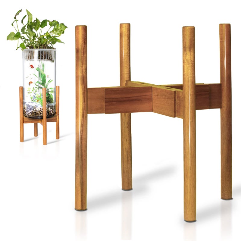 RAINBLELAND Acacia Hardwood Adjustable Plant Stand Indoor, Planter Stand Pot, Mid Century Modern Planter Holder for Indoor Plants, Outdoor Pedestal fits 8 9 10 11 12 Inches Pots, Wooden Pedestal Only - Image 1