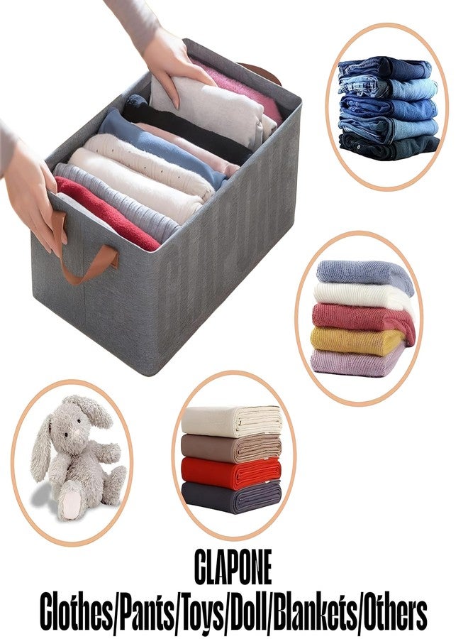 CLAPONE 6 Pcs Foldable Storage Box and Organiser with Metal Frame/Woven Fabric Clothes Organiser with Handle/Wardrobe Organizer for Storage/Almirah Organizer for Shirts/Jeans/Sweater (Grey) - Image 4