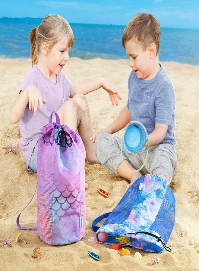 WAWSAM Mermaid Large Mesh Beach Bag for Kids, Drawstring Beach Backpack for Girls, Tote Mesh Beach Toys Bag, Swim Pool Toys Balls Storage Bags Gym Bag, Beach Toy Shells Organizer - Image 4