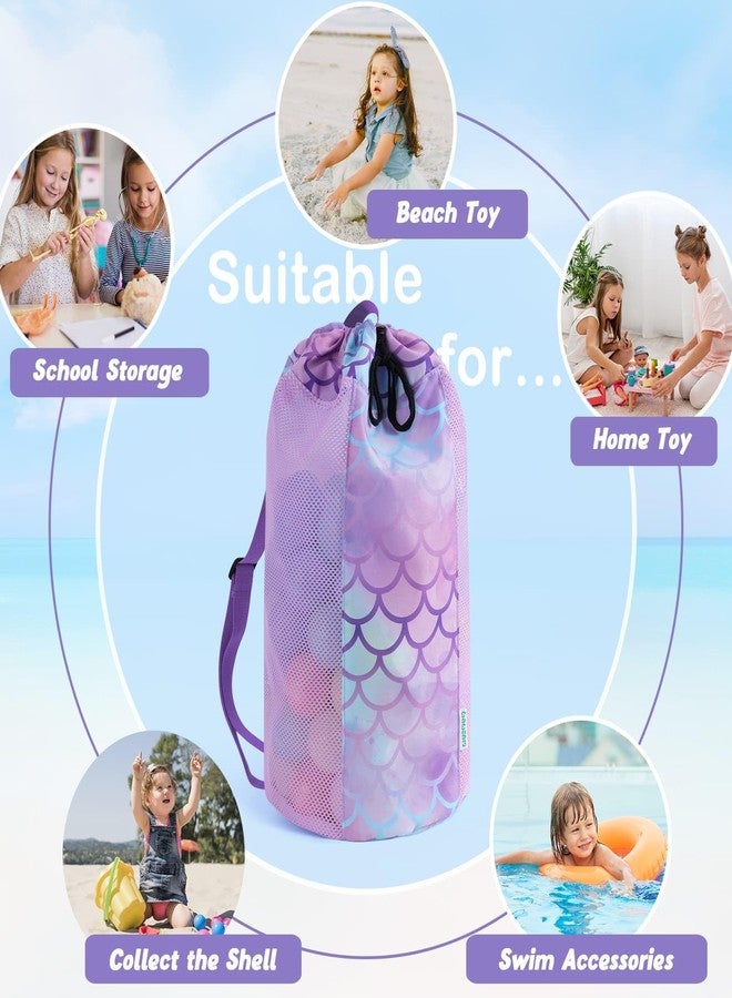 WAWSAM Mermaid Large Mesh Beach Bag for Kids, Drawstring Beach Backpack for Girls, Tote Mesh Beach Toys Bag, Swim Pool Toys Balls Storage Bags Gym Bag, Beach Toy Shells Organizer - Image 5