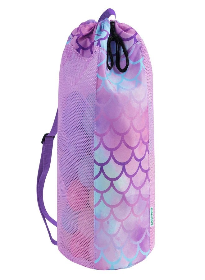 WAWSAM Mermaid Large Mesh Beach Bag for Kids, Drawstring Beach Backpack for Girls, Tote Mesh Beach Toys Bag, Swim Pool Toys Balls Storage Bags Gym Bag, Beach Toy Shells Organizer - Image 1