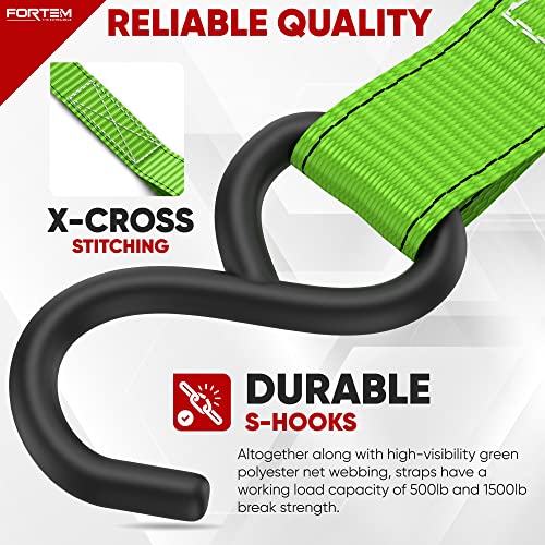 FORTEM Ratchet Straps, 1650lb Break Strength, 4 Pack 15ft x 1in Tie Down Strap Set, 4 Soft Loops, Motorcycle Straps Tie Downs, Cargo Cam Buckles for Trucks, Rubber Handles, Carry Bag - Image 5