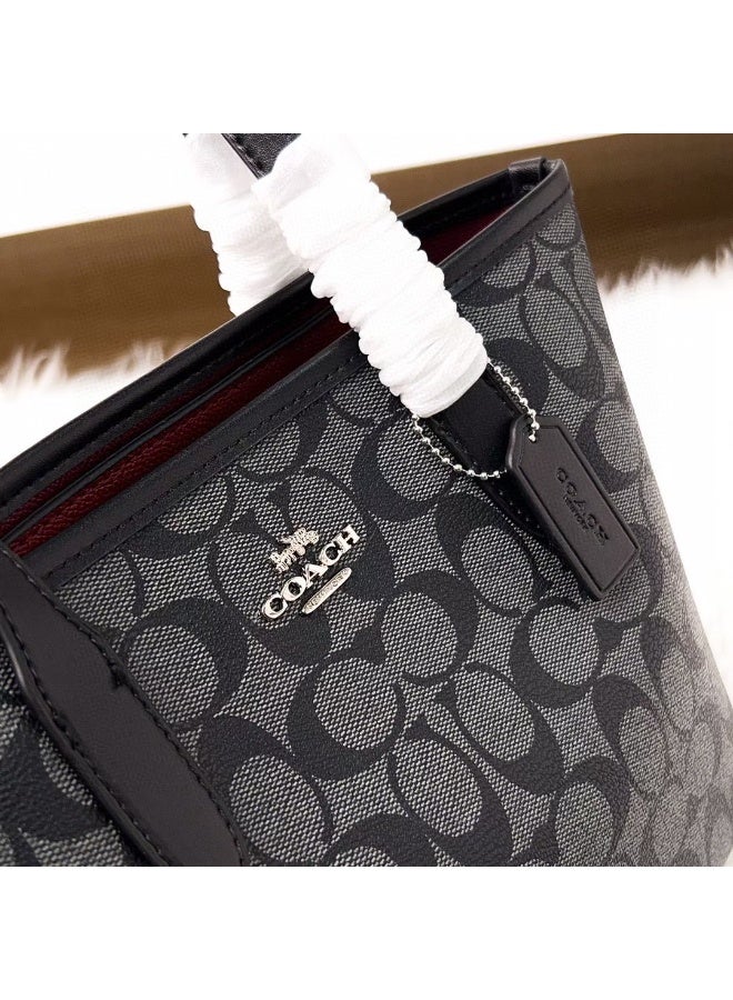 كوتش اوت ليت حقيبة حمل كوتش سيتي أيقونية مطبوعة نسائية أزياء متعددة الوظائف سعة كبيرة كبيرة الحجم رمادي أسود حقيبة حمل - Image 2