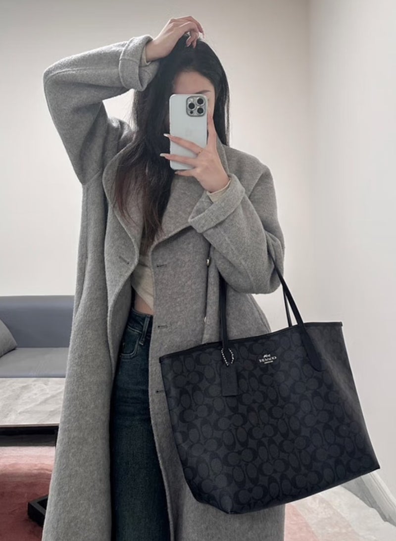 كوتش اوت ليت حقيبة حمل كوتش سيتي أيقونية مطبوعة نسائية أزياء متعددة الوظائف سعة كبيرة كبيرة الحجم رمادي أسود حقيبة حمل - Image 5