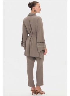JUNE June Women Embroidered Detailed Shirt and Trousers Set Mink  - Image 4