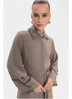 JUNE June Women Embroidered Detailed Shirt and Trousers Set Mink  - Image 3