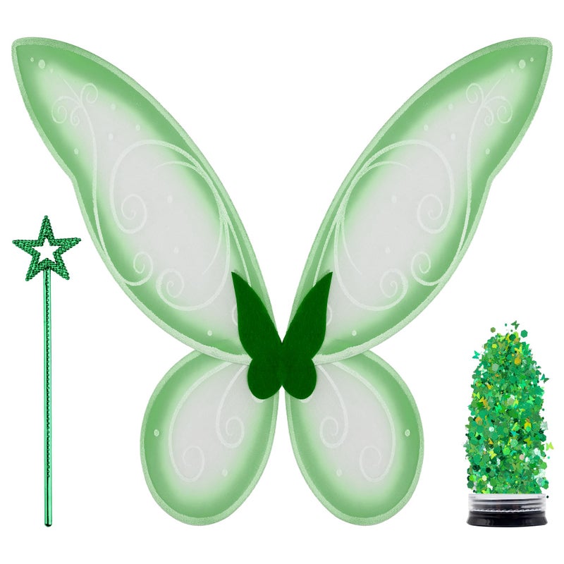 Funcredible Green Fairy Wings Wand Glitter Fairy Costume Accessories for Adults Perfect for Halloween Festivals Concerts Cosplay Themed Events - Image 2