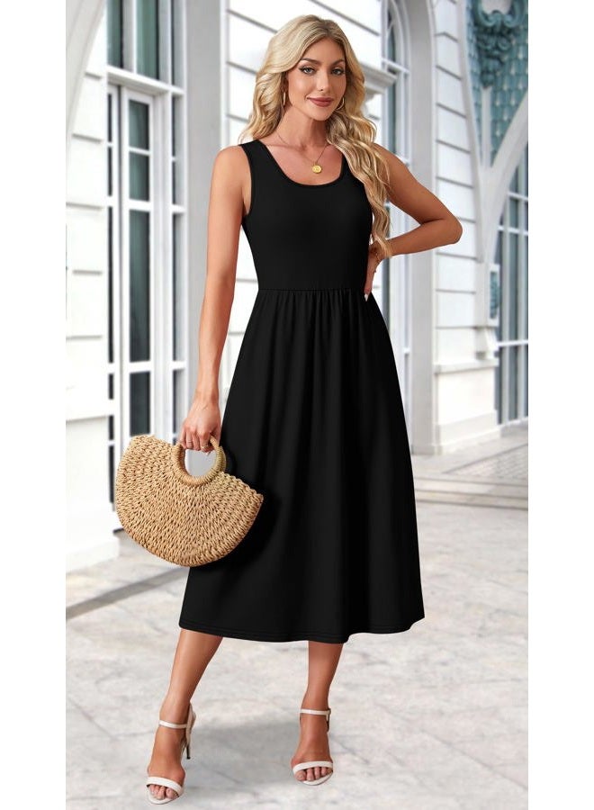 WIHOLL Women's Summer Sleeveless Maxi Dresses Casual Loose Tank Long Dress with Pockets Beach Vacation Clothes, Solid Black, XL - Image 4