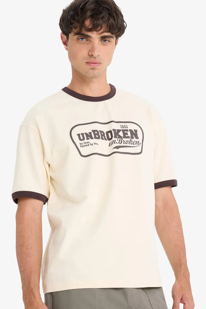 DeFacto Boxy Fit Crew Neck Printed Cotton T-Shirt