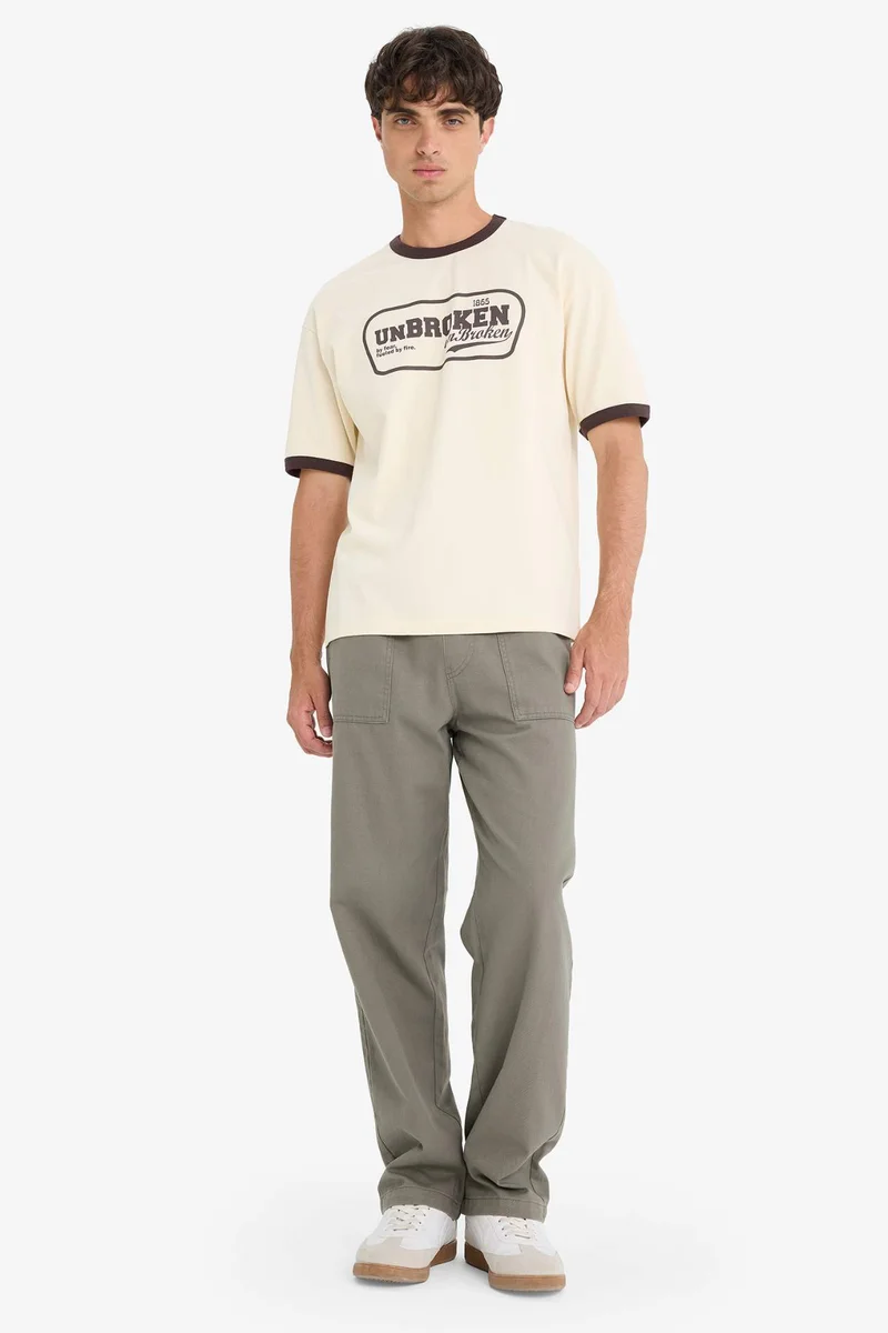 DeFacto Boxy Fit Crew Neck Printed Cotton T-Shirt