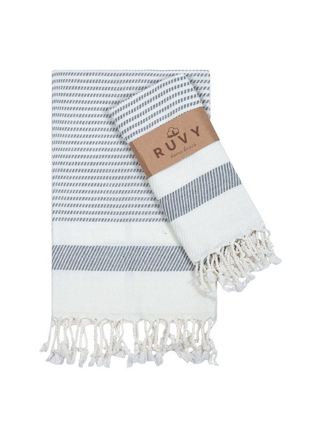 Ruvy Home Basics Turkish Hand Towels for Bathroom Set of 2 | 18"x40", Cotton | Bathroom Hand Towels & Decorative Hand Towels for Bathroom, Kitchen Towels, Dishcloth, Tea, Yoga, Face, Gym - Light Grey - Image 1