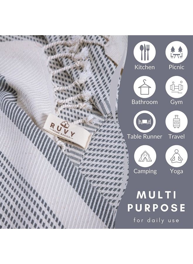 Ruvy Home Basics Turkish Hand Towels for Bathroom Set of 2 | 18"x40", Cotton | Bathroom Hand Towels & Decorative Hand Towels for Bathroom, Kitchen Towels, Dishcloth, Tea, Yoga, Face, Gym - Light Grey - Image 4