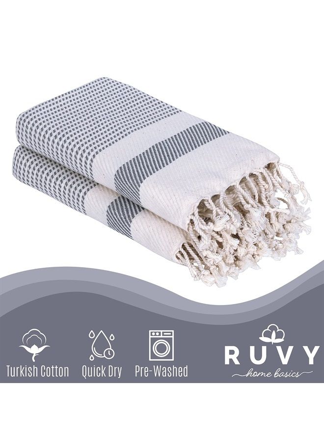 Ruvy Home Basics Turkish Hand Towels for Bathroom Set of 2 | 18"x40", Cotton | Bathroom Hand Towels & Decorative Hand Towels for Bathroom, Kitchen Towels, Dishcloth, Tea, Yoga, Face, Gym - Light Grey - Image 2
