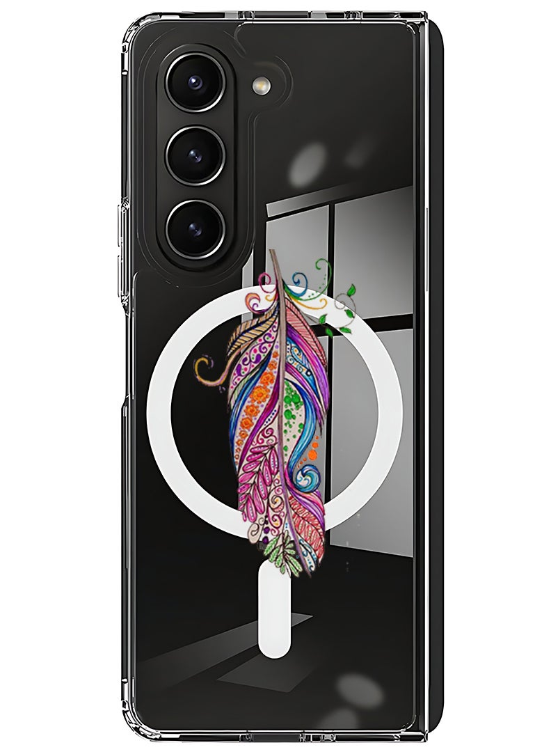 Theodor Magnetic Case for Samsung Galaxy Z Fold 5 Compatible with MagSafe Wireless Charging, Shockproof Phone Bumper Cover Feather - Image 1