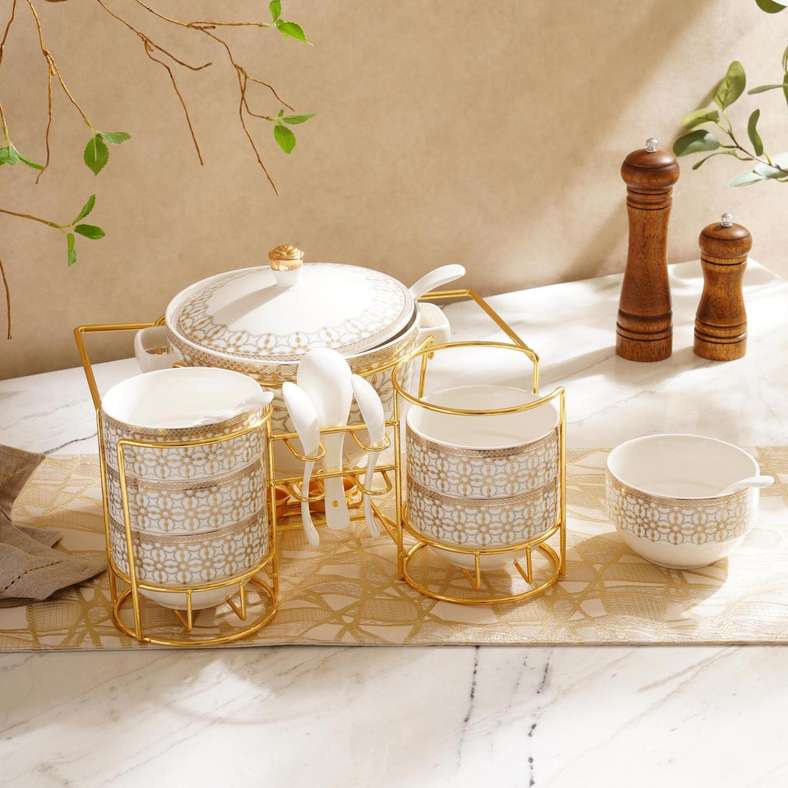 Injila 15-Piece Soup Serving Set With Stand -White