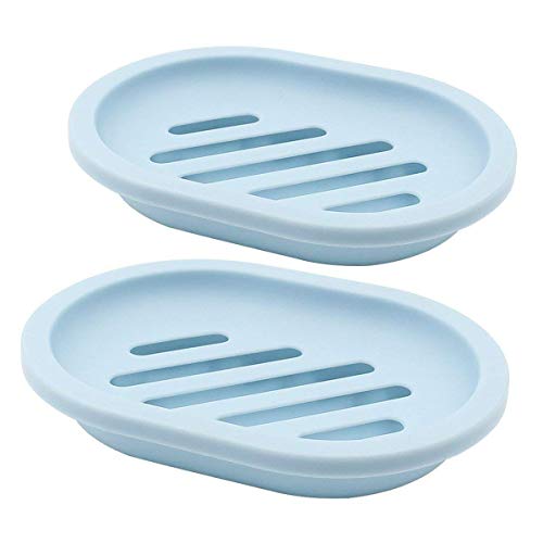 Topsky 2Pack Soap Dish with Drain Soap Holder Saver Easy Cleaning Dry Stop Mushy Soap Blue - Image 1