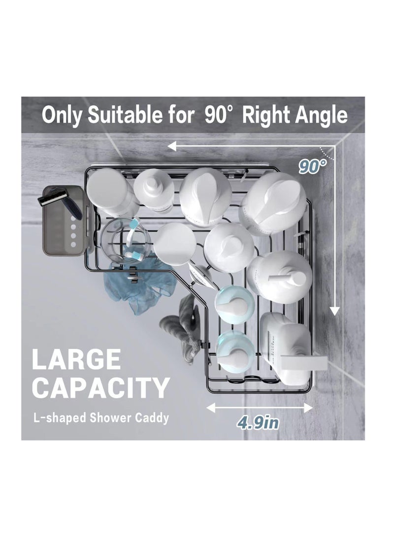 2 Pack Bathroom Shelf Storage Stainless Shower Organizer Shelf With 2 Toothbrush Holder 4 Hooks 4 Wall Mounted Sticky Hooks No Drilling Shower Shelves for Bathroom Dorm and Kitchen  - Image 4