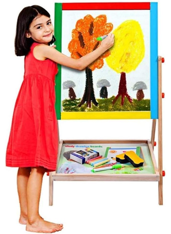 Orchid Wooden Art Easel for Kids with Whiteboard 50x40cm, Adjustable Double-Sided Drawing Board with Chalkboard & Storage Tray, Educational Painting Easel for Children & Toddlers (Medium) - Image 5