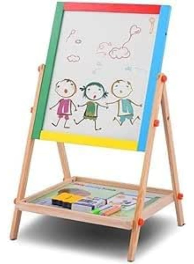 Orchid Wooden Art Easel for Kids with Whiteboard 50x40cm, Adjustable Double-Sided Drawing Board with Chalkboard & Storage Tray, Educational Painting Easel for Children & Toddlers (Medium) - Image 1
