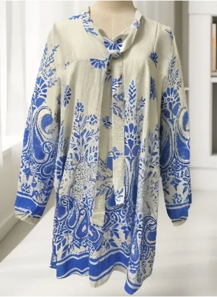 Fashion Free size Printed Casual Wide Leg Pants and Long sleeve Blouse  Set for women  - Image 3
