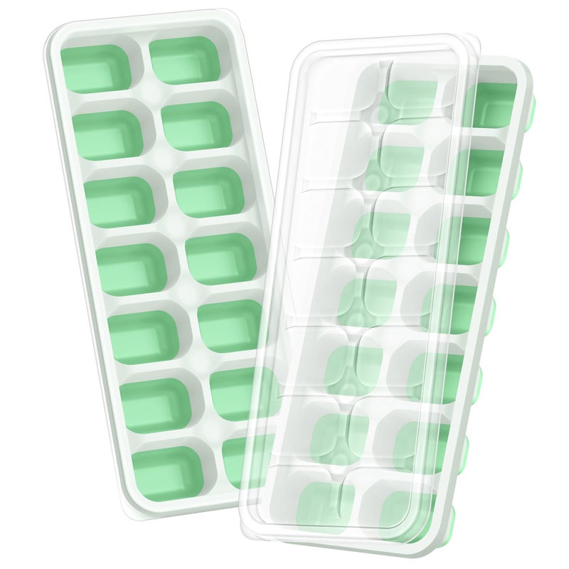 ChefAide Ice Cube Tray with Lid, 2 Packs 28 Cubes Durable Stackable Ice Cube Trays for Freezer with Removable Lids, Easy-Release Plastic & Silicone Ice Tray for Cocktail, Coffee - Image 1