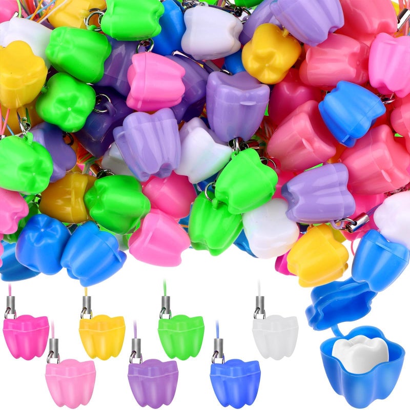 Haomian 140Piece Tooth Saver Necklaces Little Box for Lost Teeth Milk Teeth Storage Cases Tooth Fairy Bag School Classroom Party Supply 7 Colors - Image 2