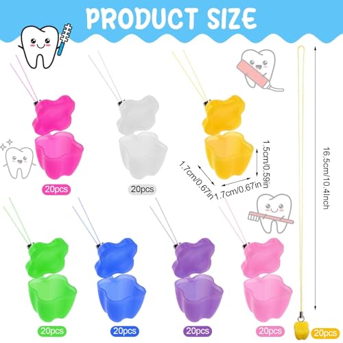 Haomian 140Piece Tooth Saver Necklaces Little Box for Lost Teeth Milk Teeth Storage Cases Tooth Fairy Bag School Classroom Party Supply 7 Colors - Image 3
