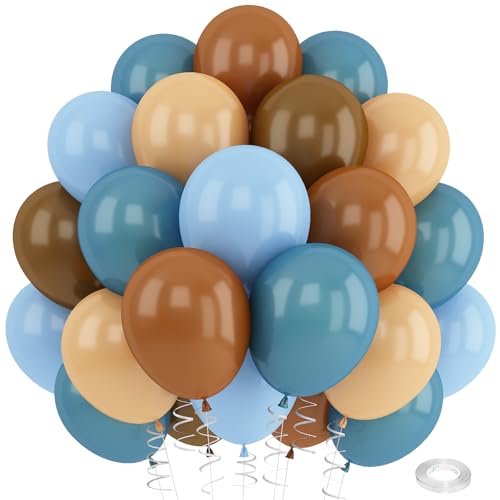 Paeyeq Blue Brown Balloons Dusty Blue Brown Cream Balloons for Bear Birthday Decorations 12INCH Tan Beige Nude Helium Latex Balloon for Arch Baby Shower Boy Kids Party Supplies Wedding Decor - Image 1