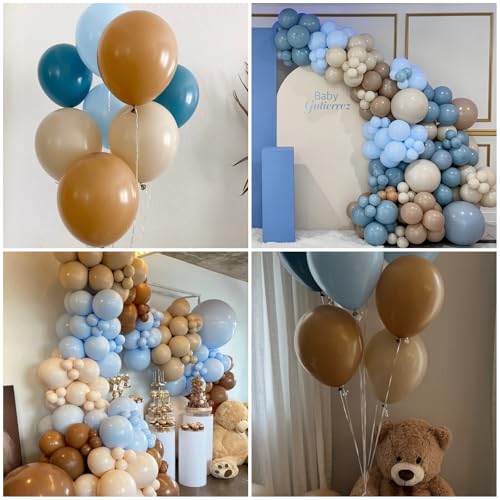 Paeyeq Blue Brown Balloons Dusty Blue Brown Cream Balloons for Bear Birthday Decorations 12INCH Tan Beige Nude Helium Latex Balloon for Arch Baby Shower Boy Kids Party Supplies Wedding Decor - Image 5