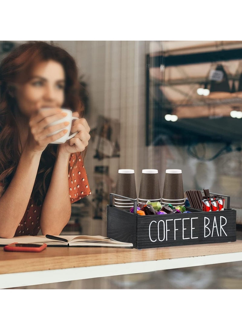 Arabest Coffee Station Organizer, Wooden Coffee Bar Accessories, Farmhouse Coffee Pod Holder Storage Basket, Countertop Coffee Organizer Station for K Cup Holder - Image 4